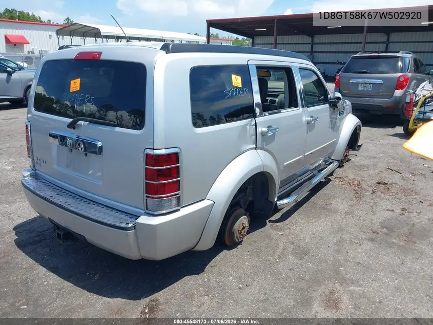 2007 Dodge Nitro Slt/Rt VIN: 1D8GT58K67W502920 Lot: 45548173
