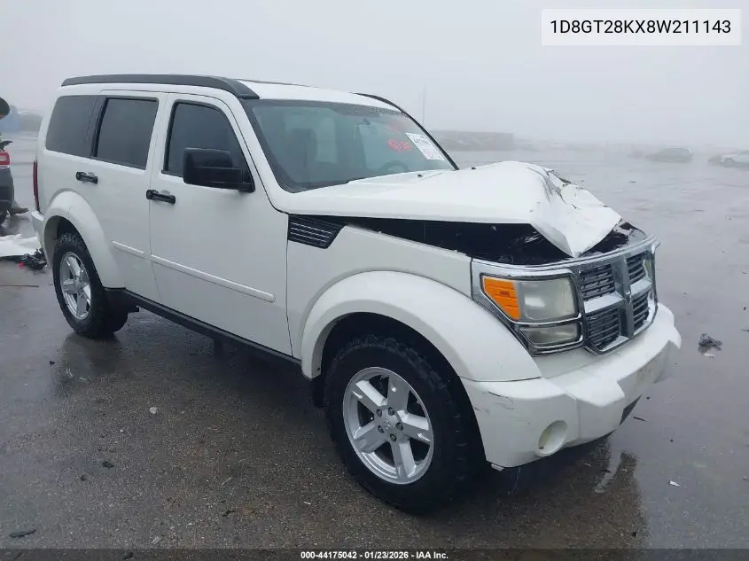 2008 Dodge Nitro Sxt VIN: 1D8GT28KX8W211143 Lot: 44175042