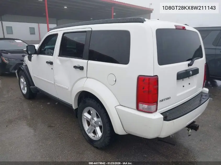 2008 Dodge Nitro Sxt VIN: 1D8GT28KX8W211143 Lot: 44175042