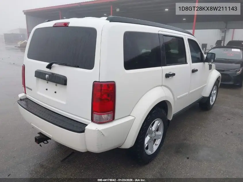 2008 Dodge Nitro Sxt VIN: 1D8GT28KX8W211143 Lot: 44175042