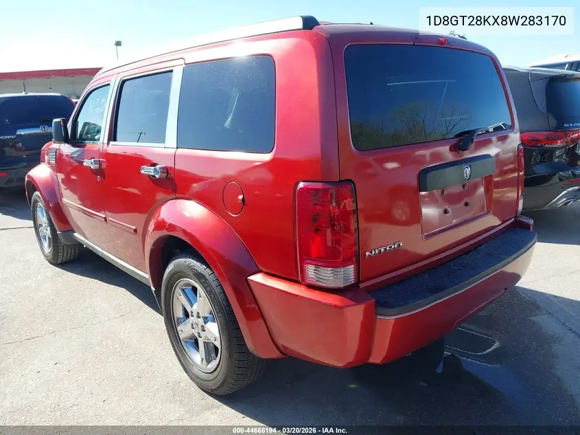 2008 Dodge Nitro Sxt VIN: 1D8GT28KX8W283170 Lot: 44668194