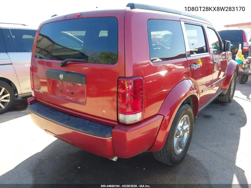 2008 Dodge Nitro Sxt VIN: 1D8GT28KX8W283170 Lot: 44668194