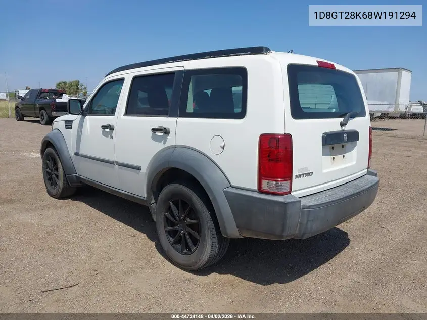 2008 Dodge Nitro Sxt VIN: 1D8GT28K68W191294 Lot: 44734148