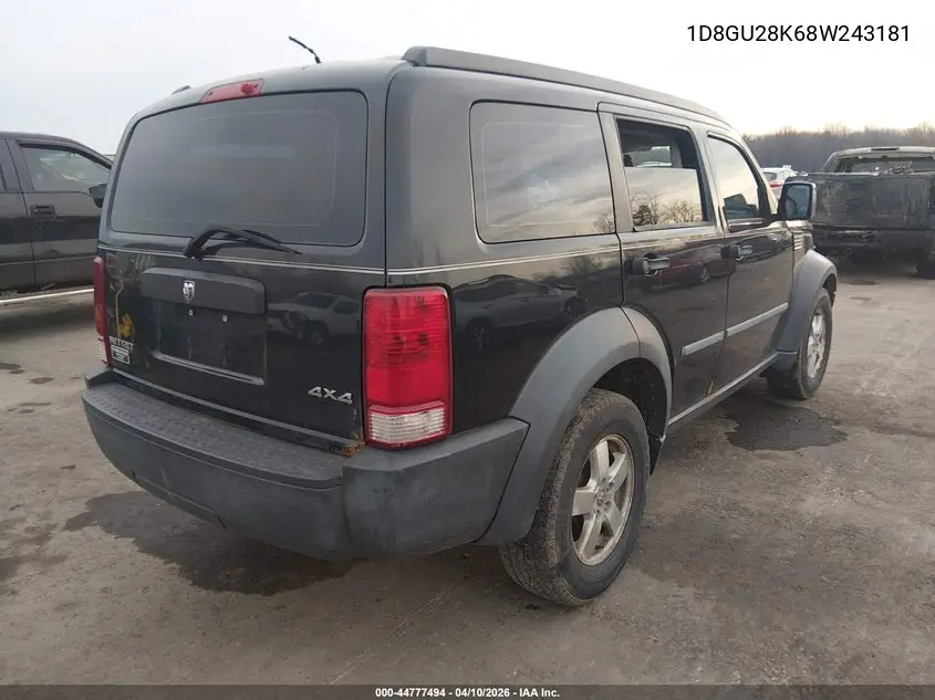 2008 Dodge Nitro Sxt VIN: 1D8GU28K68W243181 Lot: 44777494