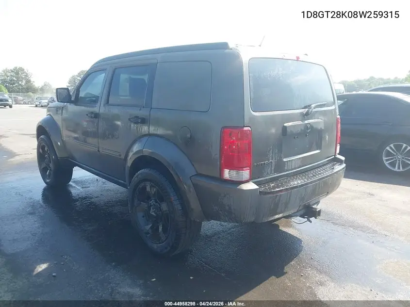 2008 Dodge Nitro Sxt VIN: 1D8GT28K08W259315 Lot: 44958298