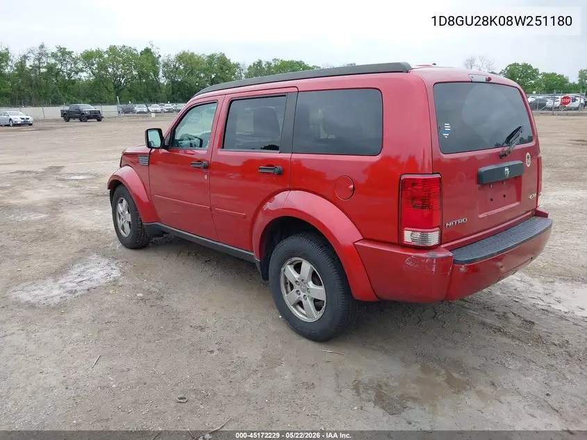 2008 Dodge Nitro Se/Sxt VIN: 1D8GU28K08W251180 Lot: 45172229