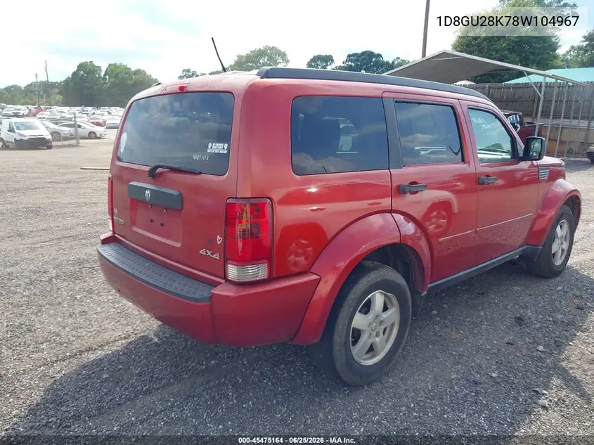 2008 Dodge Nitro Sxt VIN: 1D8GU28K78W104967 Lot: 45475164