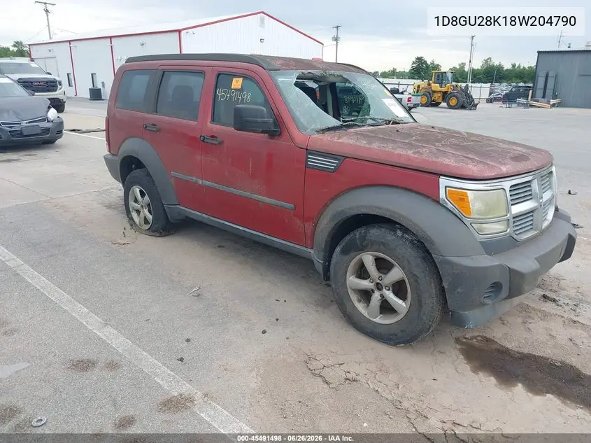2008 Dodge Nitro Sxt VIN: 1D8GU28K18W204790 Lot: 45491498