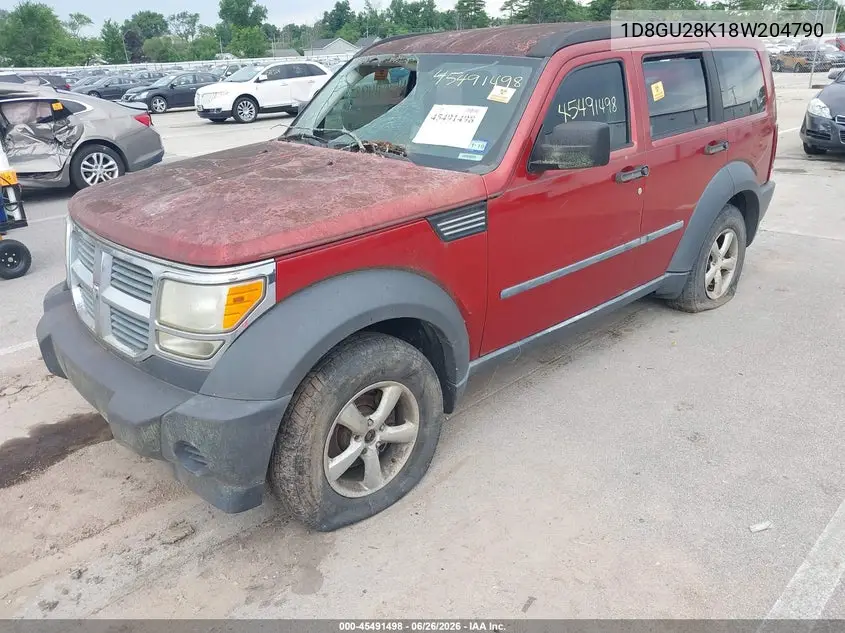 2008 Dodge Nitro Sxt VIN: 1D8GU28K18W204790 Lot: 45491498