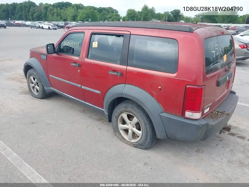 2008 Dodge Nitro Sxt VIN: 1D8GU28K18W204790 Lot: 45491498