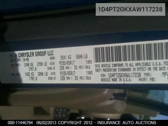 2010 Dodge Nitro Se VIN: 1D4PT2GKXAW117238 Lot: 11446794