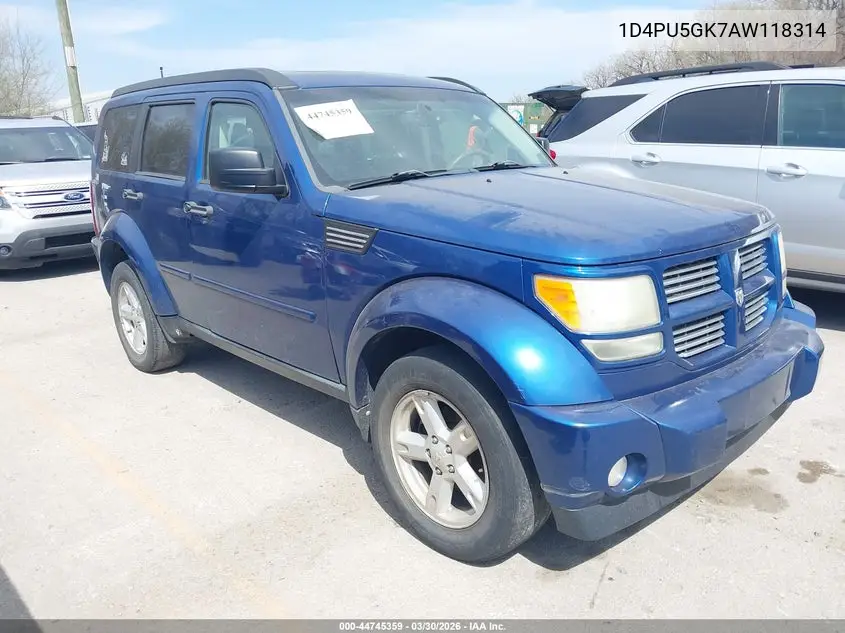 2010 Dodge Nitro Sxt VIN: 1D4PU5GK7AW118314 Lot: 44745359