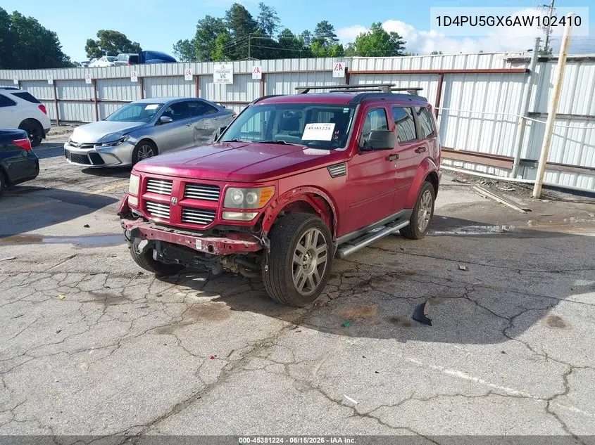 2010 Dodge Nitro Sxt VIN: 1D4PU5GX6AW102410 Lot: 45381224