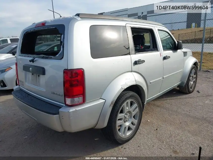 2011 Dodge Nitro Heat VIN: 1D4PT4GK0BW599604 Lot: 44098457