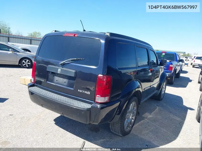 2011 Dodge Nitro Heat VIN: 1D4PT4GK6BW567997 Lot: 44625162