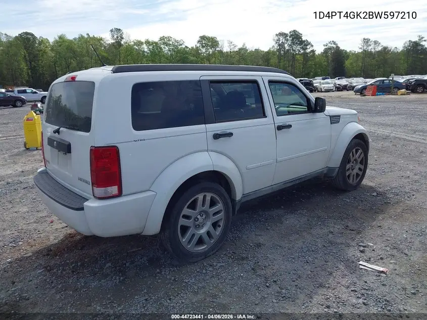 2011 Dodge Nitro Heat VIN: 1D4PT4GK2BW597210 Lot: 44723441