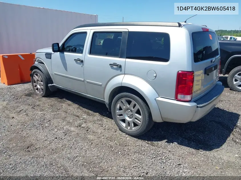 2011 Dodge Nitro Heat VIN: 1D4PT4GK2BW605418 Lot: 45072133
