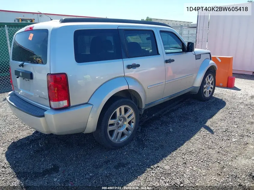 2011 Dodge Nitro Heat VIN: 1D4PT4GK2BW605418 Lot: 45072133