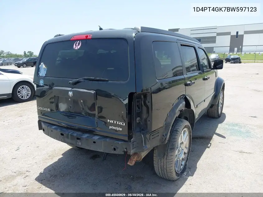 2011 Dodge Nitro Heat VIN: 1D4PT4GK7BW597123 Lot: 45500929