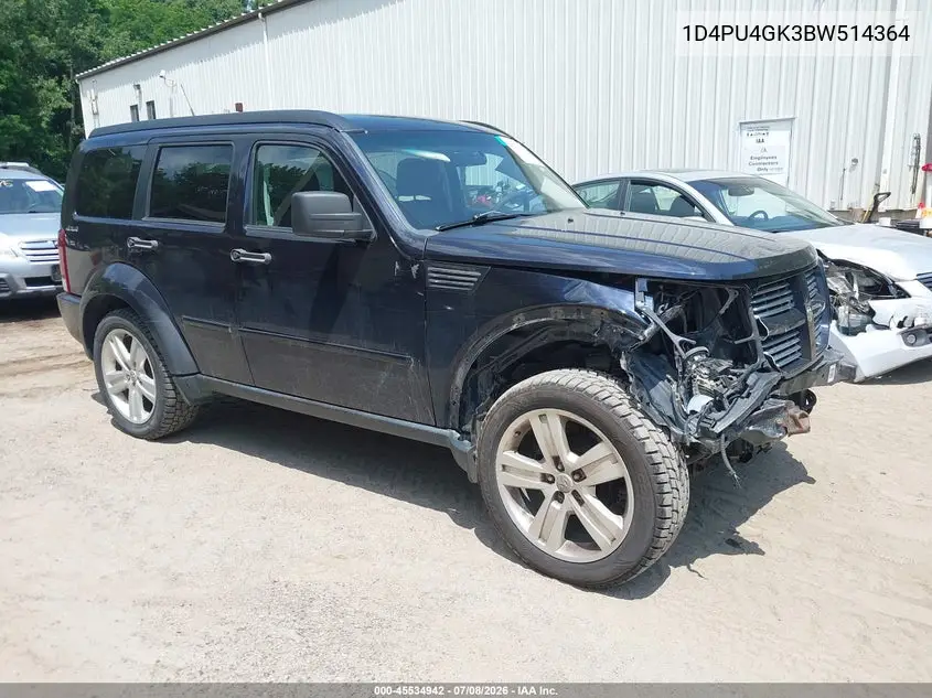 2011 Dodge Nitro Heat VIN: 1D4PU4GK3BW514364 Lot: 45534942