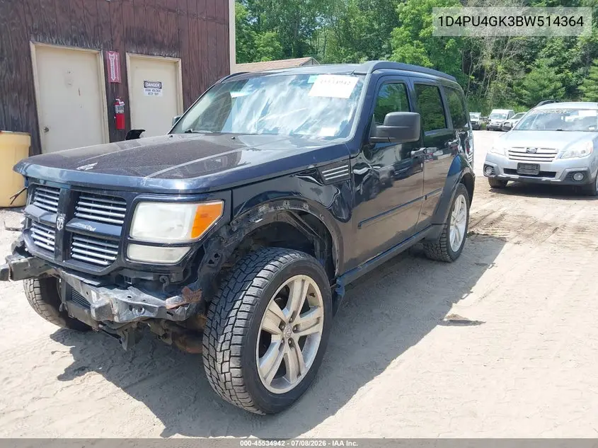 2011 Dodge Nitro Heat VIN: 1D4PU4GK3BW514364 Lot: 45534942