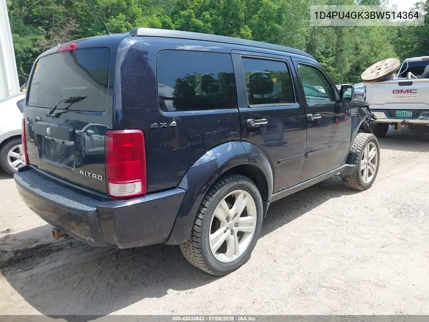 2011 Dodge Nitro Heat VIN: 1D4PU4GK3BW514364 Lot: 45534942