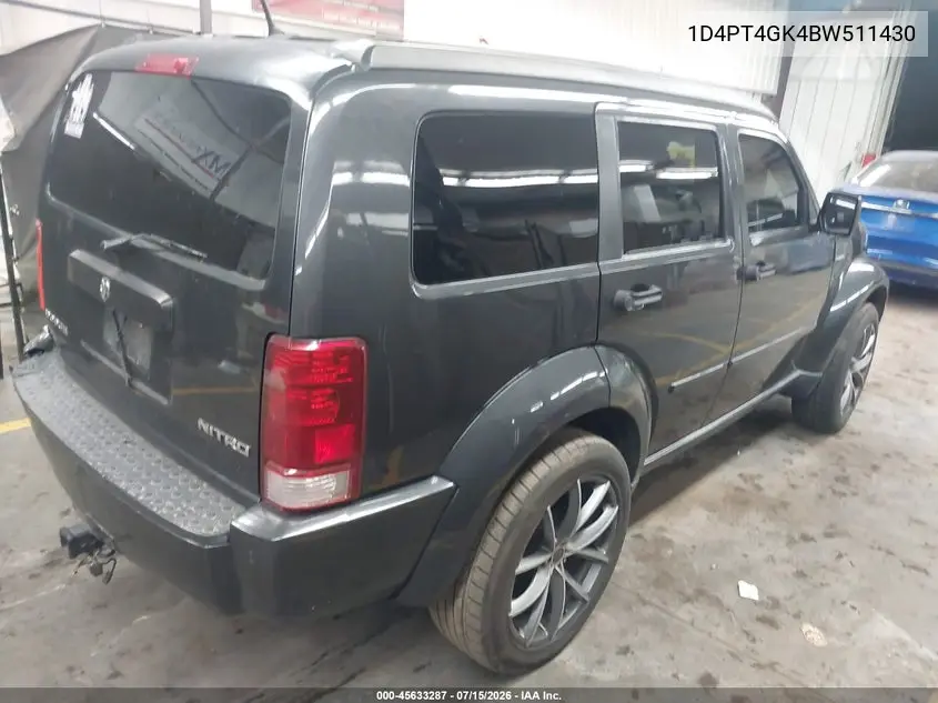2011 Dodge Nitro Heat VIN: 1D4PT4GK4BW511430 Lot: 45633287