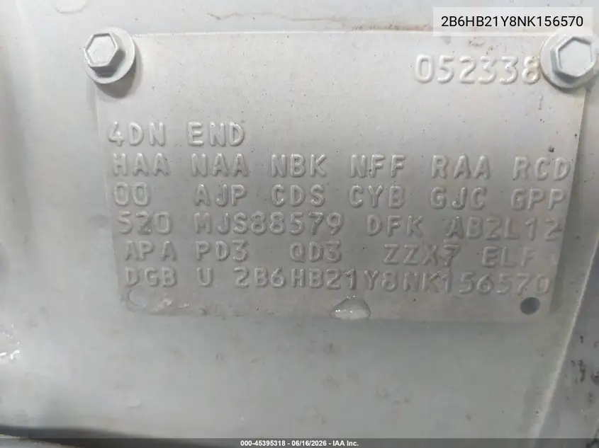 1992 Dodge Ram Van B250 VIN: 2B6HB21Y8NK156570 Lot: 45395318
