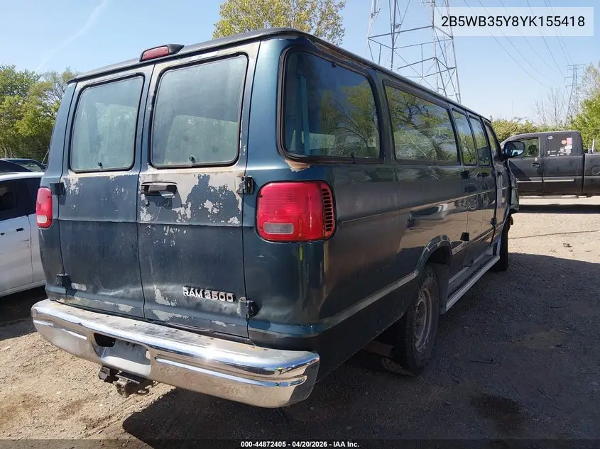 2000 Dodge Ram Wagon 3500 VIN: 2B5WB35Y8YK155418 Lot: 44872405