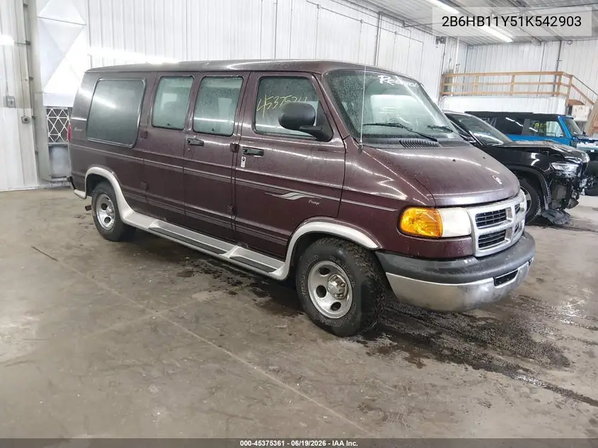 2001 Dodge Ram Van 1500 Conversion VIN: 2B6HB11Y51K542903 Lot: 45375361