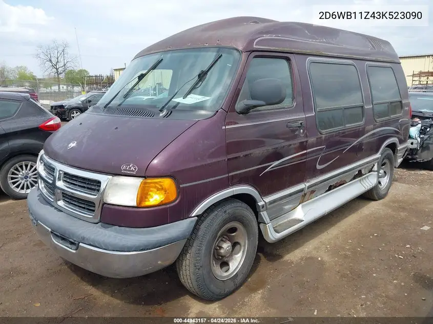 2003 Dodge Ram Van 1500 Conversion VIN: 2D6WB11Z43K523090 Lot: 44943157
