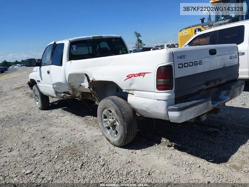 1998 Dodge Ram 2500 St VIN: 3B7KF22D2WG143328 Lot: 45400631