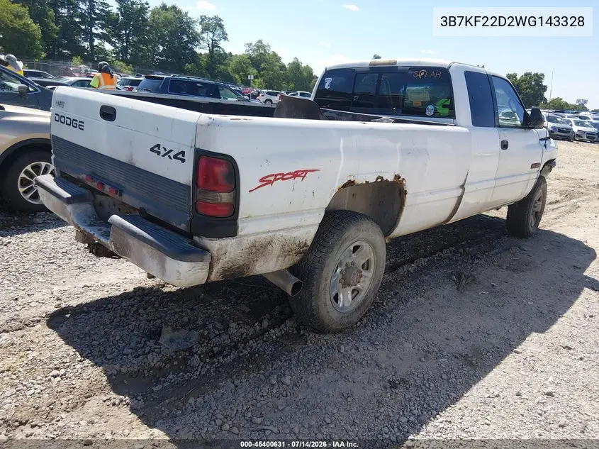 1998 Dodge Ram 2500 St VIN: 3B7KF22D2WG143328 Lot: 45400631
