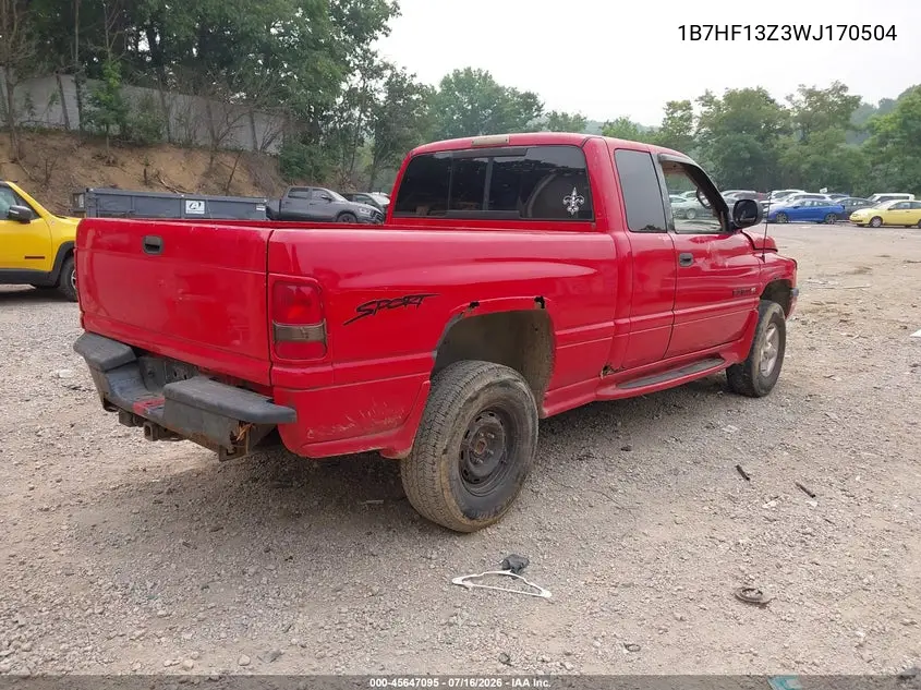 1998 Dodge Ram 1500 St VIN: 1B7HF13Z3WJ170504 Lot: 45647095