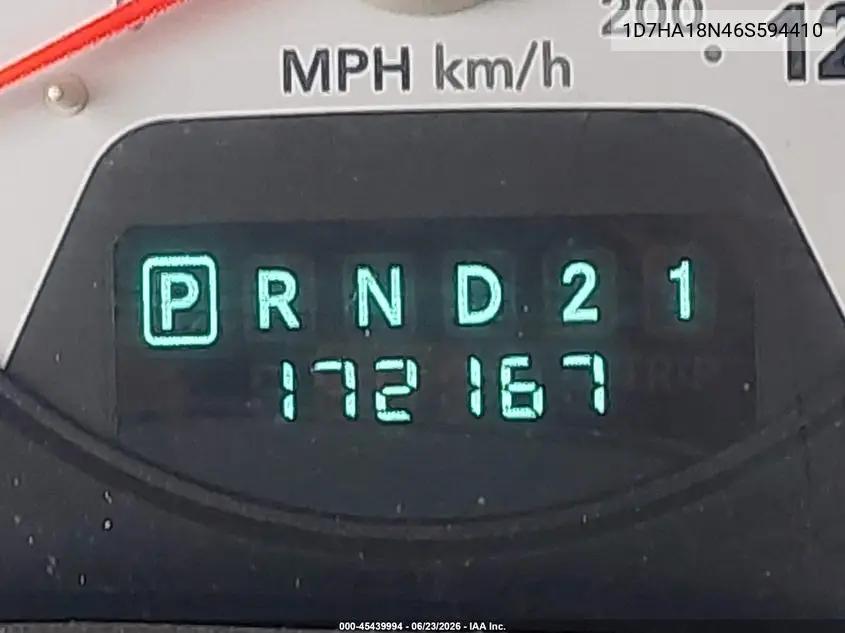 2006 Dodge Ram 1500 Slt VIN: 1D7HA18N46S594410 Lot: 45439994