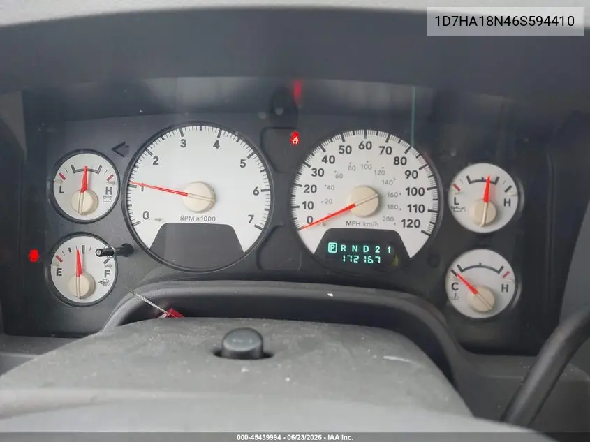 2006 Dodge Ram 1500 Slt VIN: 1D7HA18N46S594410 Lot: 45439994