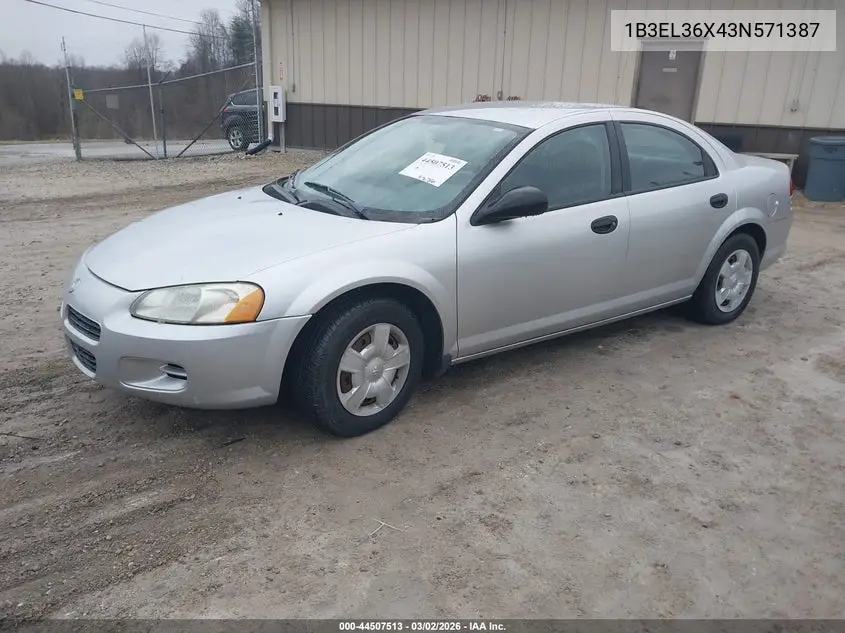 2003 Dodge Stratus Se VIN: 1B3EL36X43N571387 Lot: 44507513