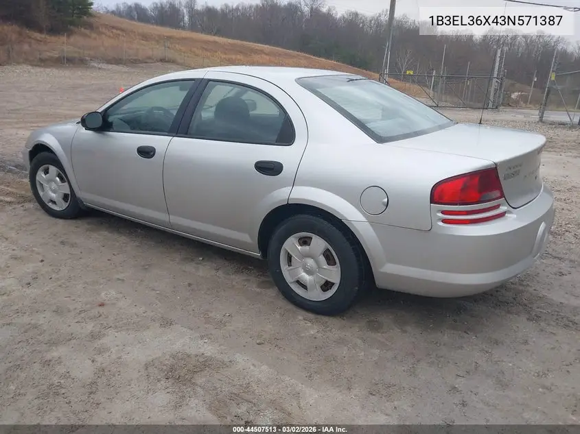 2003 Dodge Stratus Se VIN: 1B3EL36X43N571387 Lot: 44507513