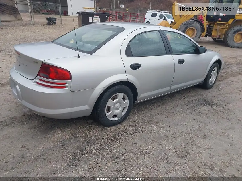 2003 Dodge Stratus Se VIN: 1B3EL36X43N571387 Lot: 44507513