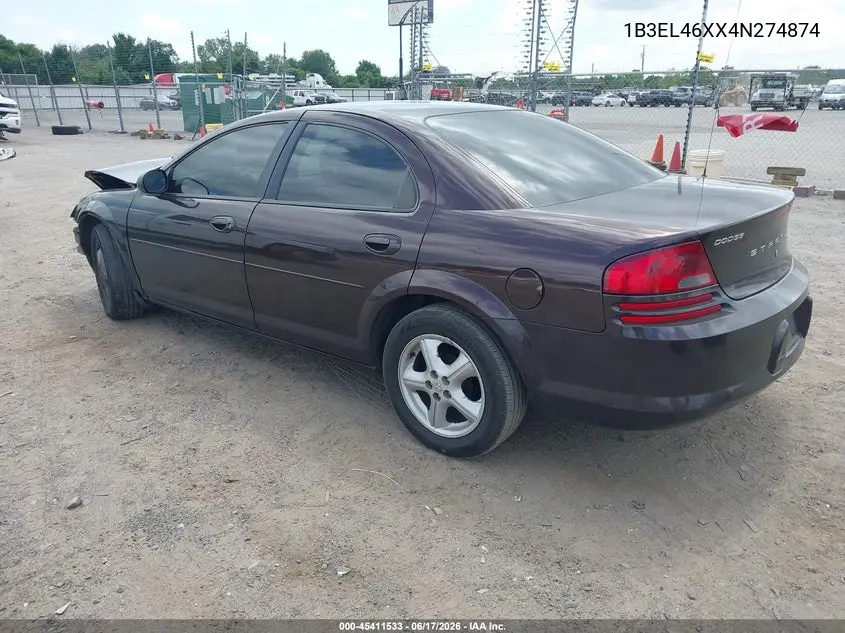 2004 Dodge Stratus Sxt VIN: 1B3EL46XX4N274874 Lot: 45411533