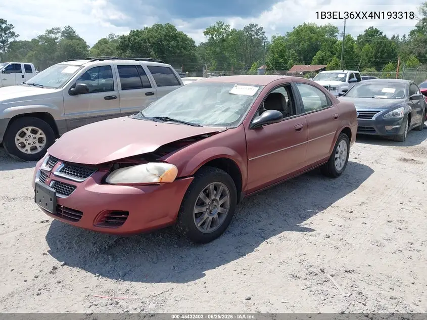 2004 Dodge Stratus Se VIN: 1B3EL36XX4N193318 Lot: 45432403