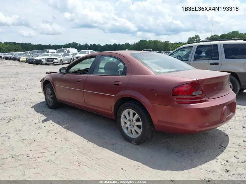 2004 Dodge Stratus Se VIN: 1B3EL36XX4N193318 Lot: 45432403