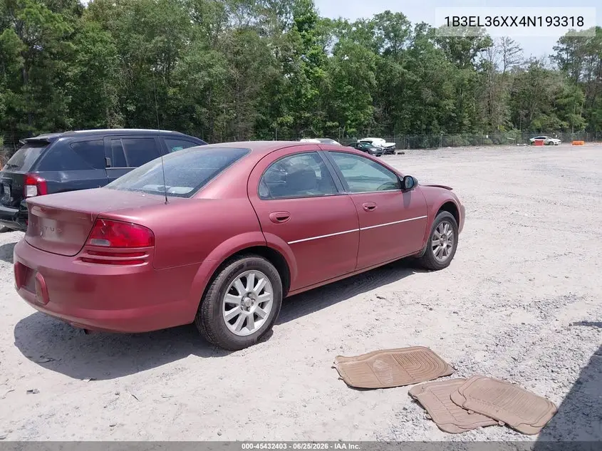 2004 Dodge Stratus Se VIN: 1B3EL36XX4N193318 Lot: 45432403