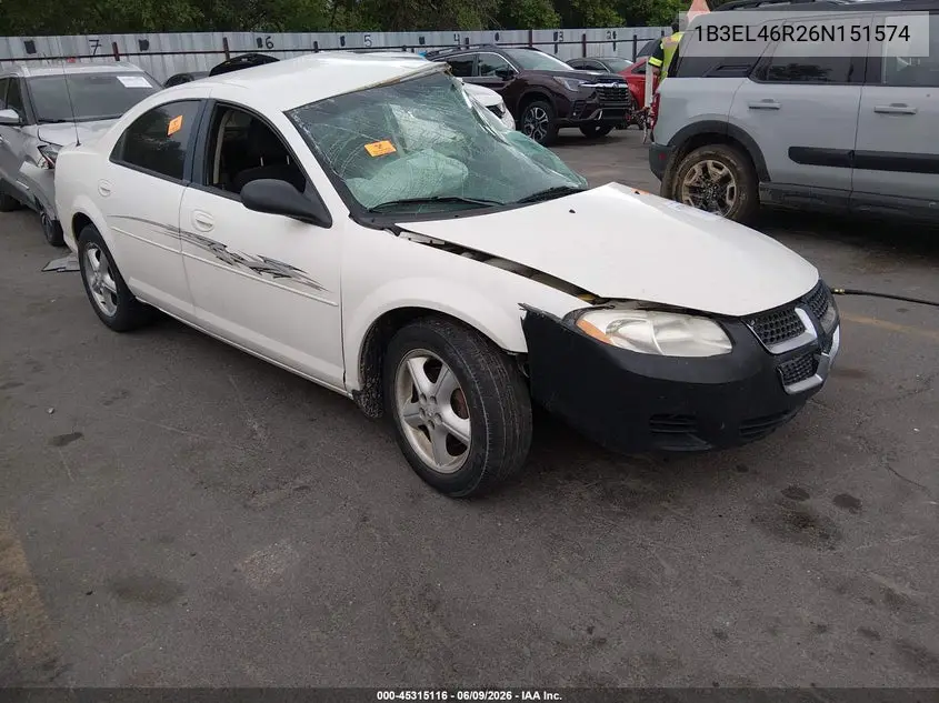 2006 Dodge Stratus Sxt VIN: 1B3EL46R26N151574 Lot: 45315116