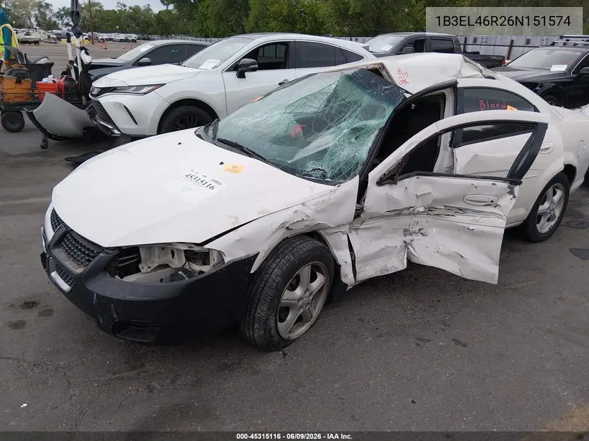 2006 Dodge Stratus Sxt VIN: 1B3EL46R26N151574 Lot: 45315116