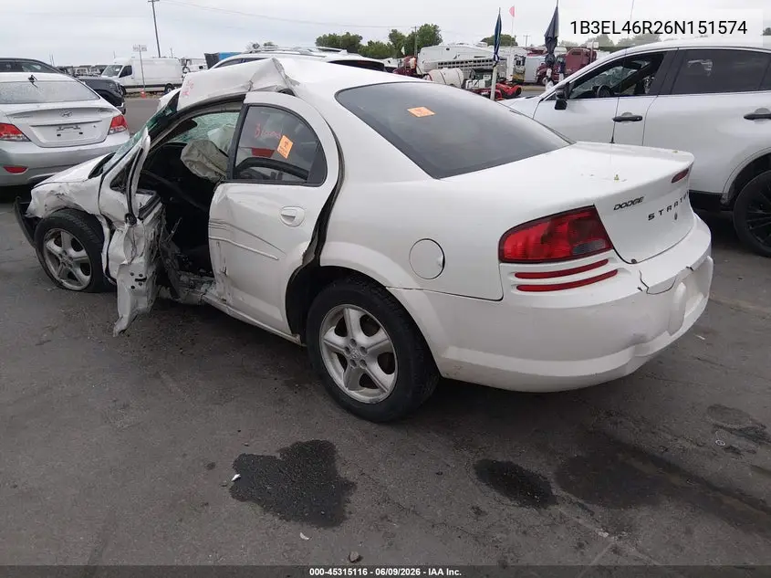 2006 Dodge Stratus Sxt VIN: 1B3EL46R26N151574 Lot: 45315116