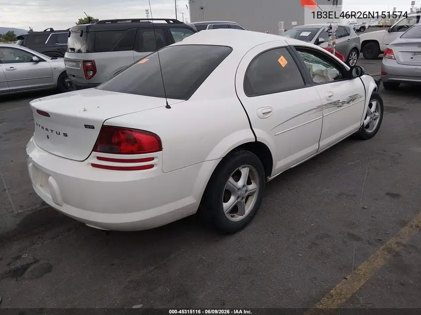 2006 Dodge Stratus Sxt VIN: 1B3EL46R26N151574 Lot: 45315116