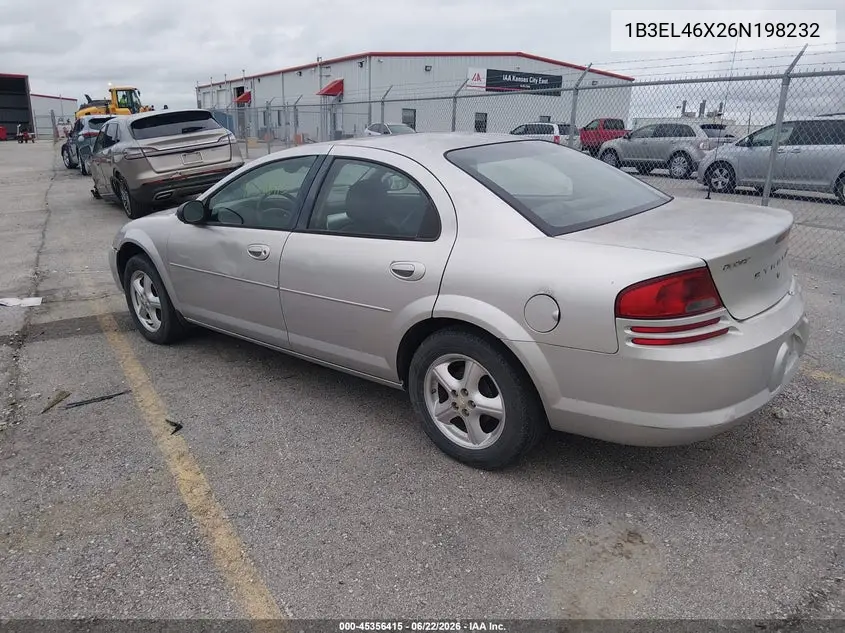 2006 Dodge Stratus Sxt VIN: 1B3EL46X26N198232 Lot: 45356415
