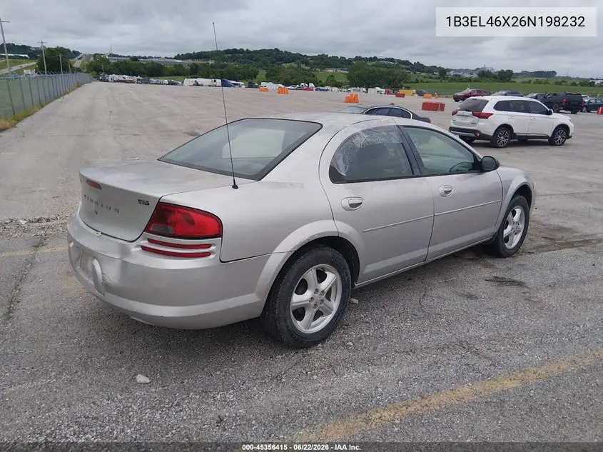2006 Dodge Stratus Sxt VIN: 1B3EL46X26N198232 Lot: 45356415
