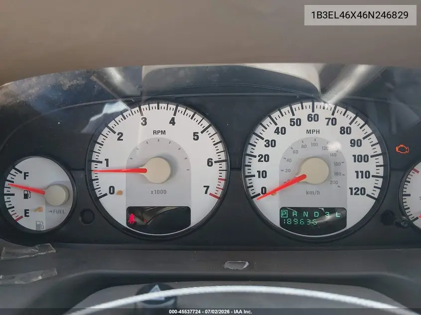 2006 Dodge Stratus Sxt VIN: 1B3EL46X46N246829 Lot: 45537724